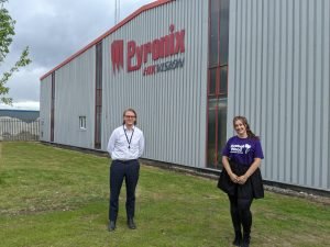Pyronix Marketing Director, Laurence Kenny and Bluebell Wood Children’s Hospice Regional Fundraiser (Barnsley & Rotherham), Anna Gott