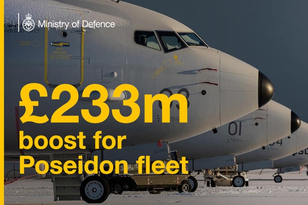 A contract worth over £230 million for the RAF’s Poseidon Maritime Aircraft fleet has been signed with Boeing Defence UK
